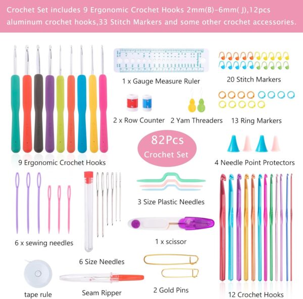 82Pcs Crochet Hook Set with Storage Case - Stand Up Crochet Hook Case with 20 Size Crochet Hooks & needles, Crochet Accessories - Crochet Needles Set for Crochet Lovers, Crochet Kit for Beginners - Image 4