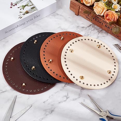 4 PCS Round Purse Bottom, PU Leather Crochet Bag Bottoms Base Knitting Crochet Bag Shaper Pad, Backpack Weaving Board for DIY Handbag Shoulder Crossbody Purse Making Supplies