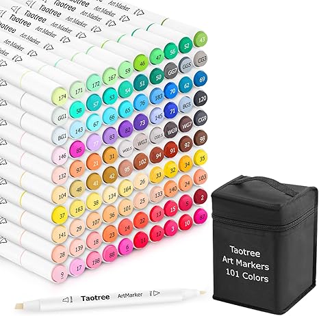 Alcohol Markers 101 Colors Dual Tips Art Markers Sketch Pens Set, Art Set Drawing Pen, Art Supplies Kit for Adult Coloring Books Painting, Sketching, Gifts for Teens Girls Boys Kids Artists