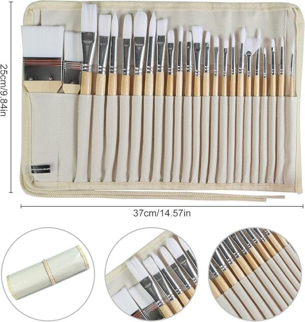 Paint Brushes Set of 24 Pieces Wooden Handles Brushes with Canvas Brush Case, Professional for Oil, Acrylic and Watercolor Painting - Image 3