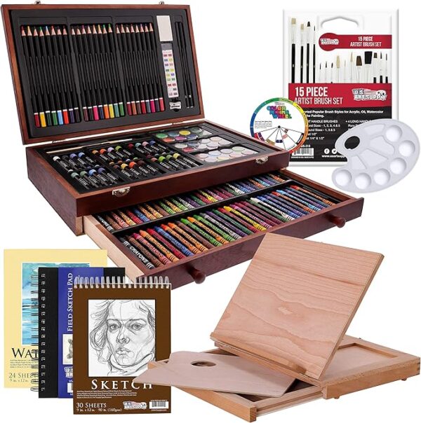 163-Piece Deluxe Art Supply Set with Paints, Pastels, Pencils, Easel, and Sketch Pads