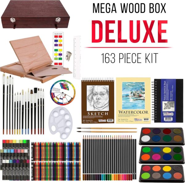 163-Piece Deluxe Art Supply Set with Paints, Pastels, Pencils, Easel, and Sketch Pads - Image 4