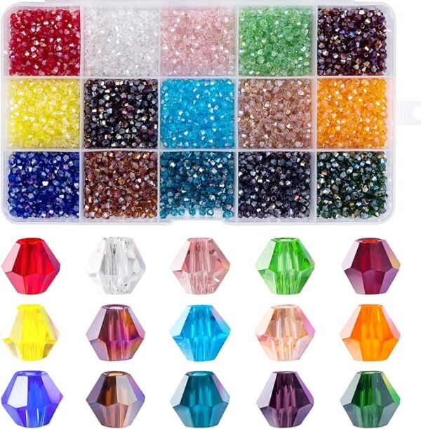 3750pcs 3mm Bicone Crystal Beads for Jewelry Making Wholesale Faceted Bicone Glass Beads for DIY Bracelets Necklaces Earrings Suncatcher Craft Beading with Container Box (AB Colors)