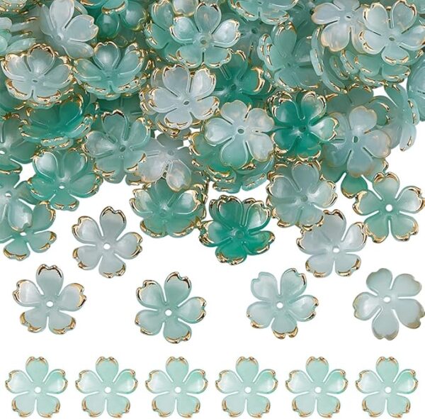 1 Box 200pcs Plastic Flower Shaped Beads Flower Beads Caps Dark Sea Green Candy Color Transparent Acrylic Flower Beads for Jewelry Making Bracelets DIY Crafting Beading Supplies Decor