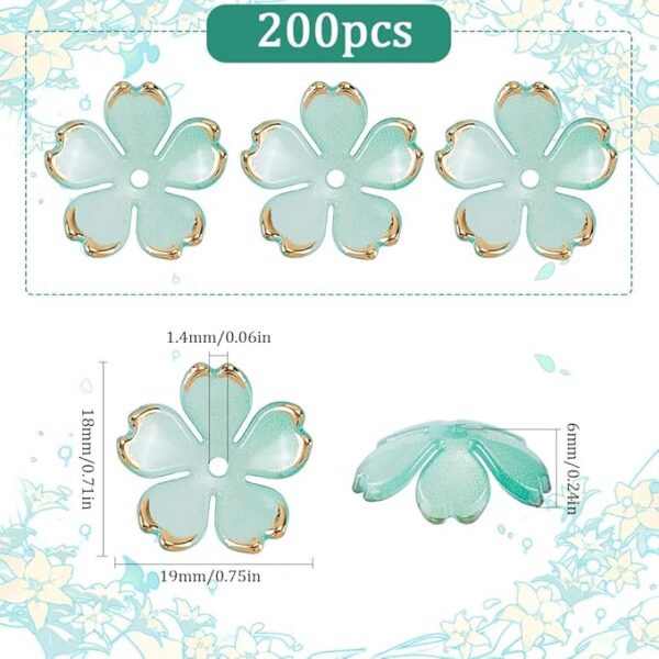 1 Box 200pcs Plastic Flower Shaped Beads Flower Beads Caps Dark Sea Green Candy Color Transparent Acrylic Flower Beads for Jewelry Making Bracelets DIY Crafting Beading Supplies Decor - Image 2