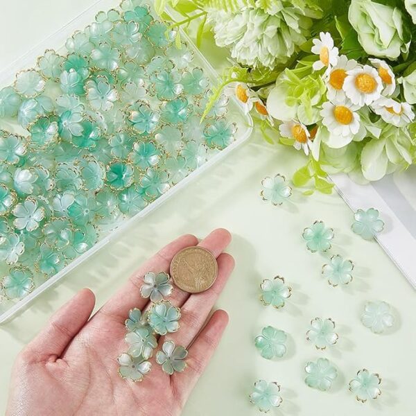 1 Box 200pcs Plastic Flower Shaped Beads Flower Beads Caps Dark Sea Green Candy Color Transparent Acrylic Flower Beads for Jewelry Making Bracelets DIY Crafting Beading Supplies Decor - Image 4