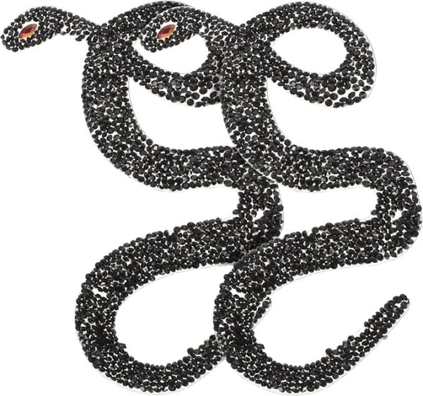 2pcs Rhinestones Snake Patches,Glitter Snake Applique Sew Iron on Fabric Patches DIY Embroidered for Clothing Jeans Shoes Hats DIY Projects Decorating Arts Crafts Repair Kit Black